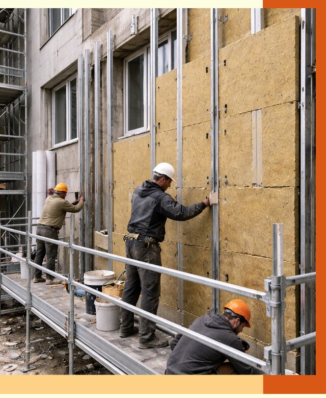 Утепление вентилируемого фасада в Ирбите от 6156 руб/м2 — монтаж и утепление вентфасад | ТепломастерРбт